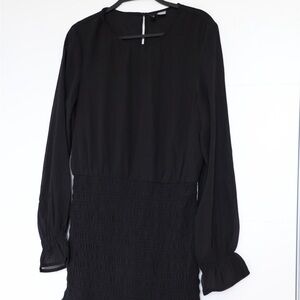 H&M Divided Black Smocked Detail Round Neck Dress size Medium